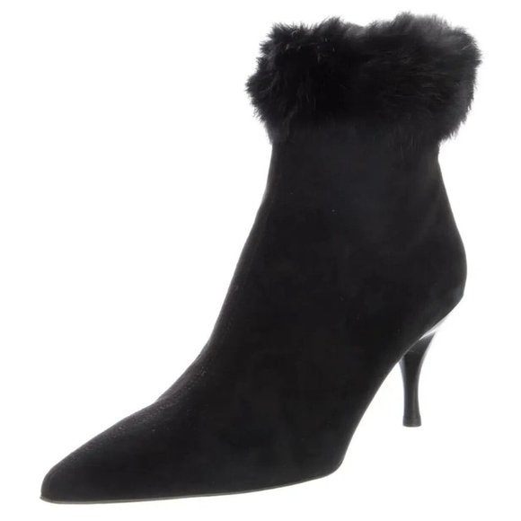 Designer Donald J Pliner Black Suede Fur Detail 3' Heel Ankle Boots 9.M